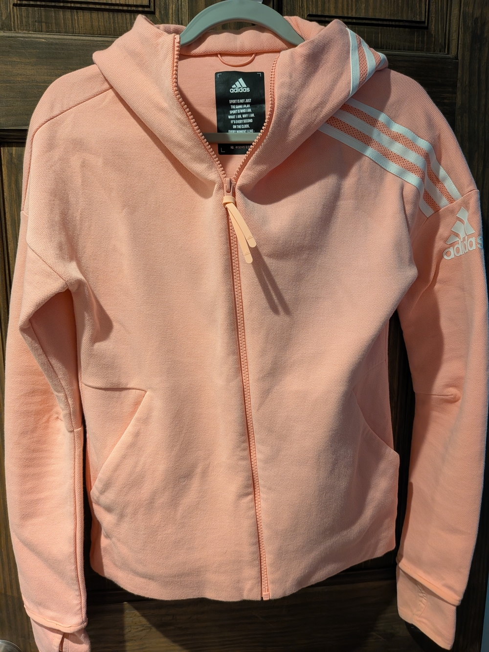 adidas Women's Peach Zip-Up Hoodie with White 3-Stripes